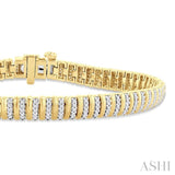 1 Ctw Ribbed Round Cut Diamond Bracelet in 10K Yellow Gold