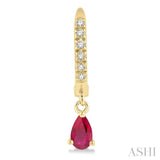 5x3 MM Pear Cut Ruby and 1/8 Ctw Round Cut Diamond Petite Fashion Huggie Earrings in 10K Yellow Gold