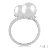 1/4 ctw Open Bypass 8X8MM and 10X10MM Cultured Pearl and Round Cut Diamond Fashion Ring in 14K White Gold