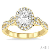 1/2 ctw Oval Cut Diamond Ladies Engagement Ring with 1/3 ct Oval Cut Center Stone in 14K Yellow and White Gold