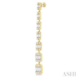 1 1/2 Ctw Fusion Baguette and Round Cut Diamond Fashion Long Earring in 14K Yellow Gold