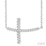 1/10 Ctw Petite Sideways Cross Round Cut Diamond Fashion Pendant With Chain in 10K White Gold