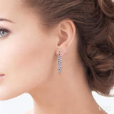 1.6 MM Round Cut Sapphire and 1 Ctw Round Cut Diamond Precious Inside-Out Alternating Hoop Earrings in 14K White Gold