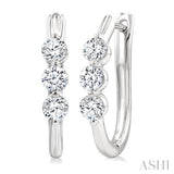 1 Ctw 3-Stone Round Cut Diamond Fashion Hoop Earring in 14K White Gold
