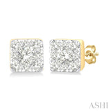 1/6 Ctw Lovebright Petite Square Shape Round Cut Diamond Fashion Stud Earrings in 10K Yellow Gold