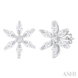 3/8 Ctw Floral Motif Marquise and Round Cut Diamond Fashion Stud Earring in 14K White Gold