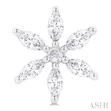 3/8 Ctw Floral Motif Marquise and Round Cut Diamond Fashion Stud Earring in 14K White Gold