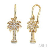 1/4 Ctw Palm Tree Round Cut Diamond Earrings in 14K Yellow Gold