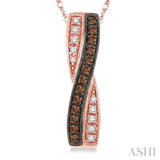 1/5 Ctw White and Champagne Brown Single Cut Diamond Pendant in 10K Rose Gold with Chain