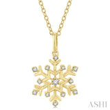 1/10 Ctw Petite Snowflake Round Cut Diamond Fashion Pendant With Chain in 10K Yellow Gold