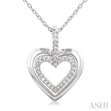1/10 Ctw Petite Twin Heart Round Cut Diamond Fashion Pendant With Chain in 10K White Gold