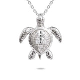 Life@Sea Genuine Sterling Silver & Cubic Zirconia Pave & 3-stone Sea Turtle Pendant Necklace