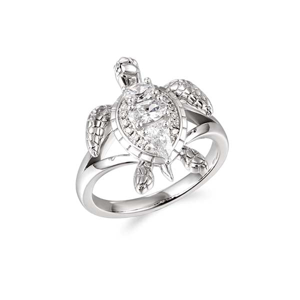 Life@Sea Genuine Sterling Silver & Cubic Zirconia Pave & 3-stone Sea Turtle Ring