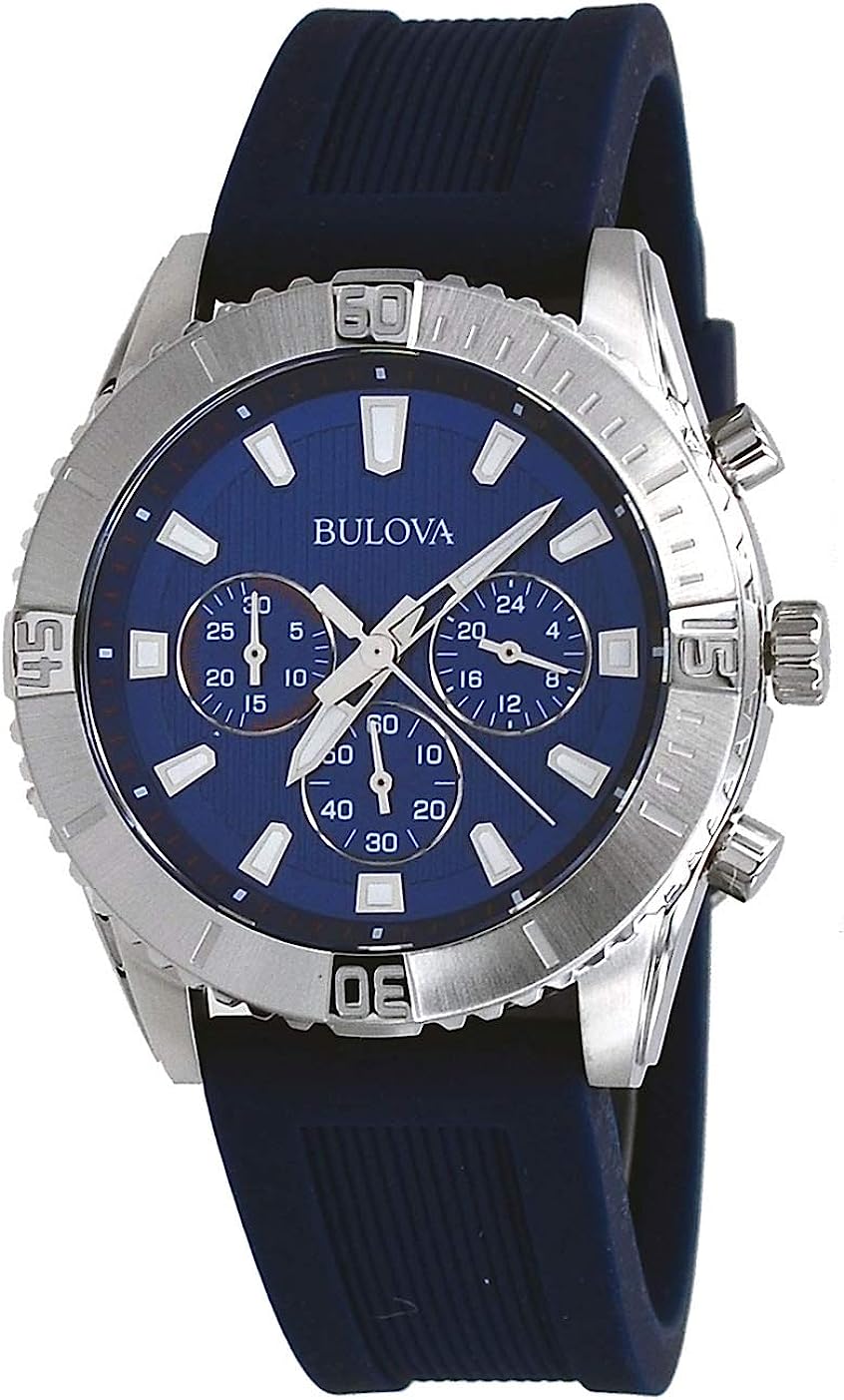 Bulova Men's Blue Silicone Band and Blue Dial Chronograph Watch 96A260