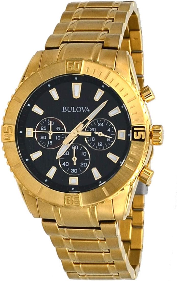 Bulova Men's Gold Tone Stainless Steel Black Dial Chronograph Watch 97A165