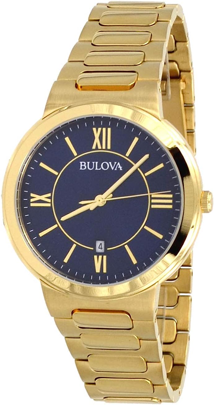 Bulova Men's Gold Tone Stainless Steel Casual Blue Dial Watch 97B199