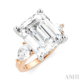 1 1/10 Ctw Tri-Mount Emerald Shape Center Pear and Round Cut Diamond Semi-Mount Engagement Ring in 14K Rose and White Gold