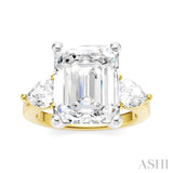 1 1/10 Ctw Tri-Mount Emerald Shape Center Pear and Round Cut Diamond Semi-Mount Engagement Ring in 14K Yellow and White Gold