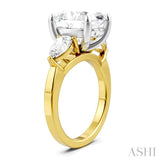 1 1/10 Ctw Tri-Mount Oval Shape Center Pear and Round Cut Diamond Semi-Mount Engagement Ring in 14K Yellow and White Gold