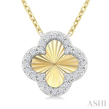 1/10 Ctw Fluted Clover Round Cut Diamond Petite Pendant in 10K Yellow and White Gold with Chain