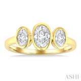 1 Ctw 3-Stone Bezel Set Oval Cut Diamond Ring in 14K Yellow Gold