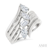 1 Ctw Open Bypass Ribbed Shank Mixed Diamond Cut Fashion Ring in 14K White Gold