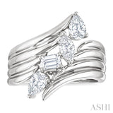 1 Ctw Open Bypass Ribbed Shank Mixed Diamond Cut Fashion Ring in 14K White Gold