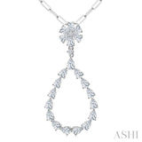 1 7/8 Ctw Floral Open Window Pear and Round Cut Diamond Dangle Fashion Pendant With Chain in 14K White Gold
