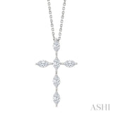 3/4 Ctw Cross 6-Stone Marquise Cut Diamond Fashion Pendant With Chain in 14K White Gold