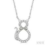 1/10 Ctw Cat Shape Petite Single Cut Diamond Fashion Pendant With Chain in 10K White Gold