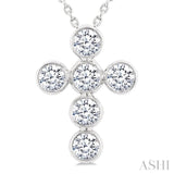 1 Ctw Round Cut Diamond 6-Stone Bezel Set Cross Pendant With Chain in 14K White Gold