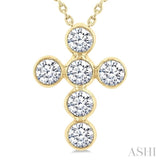 3/4 Ctw Round Cut Diamond 6-Stone Bezel Set Cross Pendant With Chain in 14K Yellow Gold