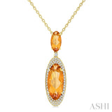 18X8 MM Evoque Gemstone & 10x5 MM Oval Shape Citrine and 1/3 Ctw Round Cut Diamond Halo Semi-Precious Pendant With Chain in 14K Yellow Gold