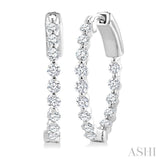 1 Ctw Inside-Out Single Prong Set Round Cut Diamond Hoop Earrings in 14K White Gold