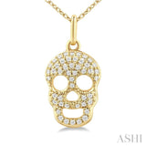 1/6 Ctw Petite Skull Round Cut Diamond Fashion Pendant With Chain in 10K Yellow Gold
