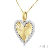 1/4 Ctw Fluted Texture Heart Round Cut Diamond Pirouette Fashion Pendant With Chain in 14K Yellow and White Gold