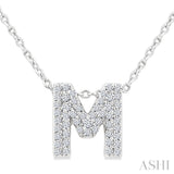 1/6 Ctw Bubble Accent Initial 'M' Round Cut Diamond Fashion Pendant With Chain in 10K White Gold