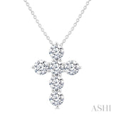 1 1/2 Ctw Round Cut Diamond Christian Cross 6-Stone Fashion Pendant With Chain in 14K White Gold
