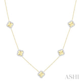 1/2 Ctw Fluted Clover Round Cut Diamond Pirouette Station Necklace in 14K Yellow and White Gold