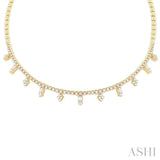2 1/2 Ctw Geometric Dangle Accent Emerald and Round Cut Diamond Bead Bijoux Choker Necklace in 14K Yellow Gold