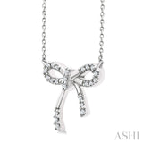 1/10 Ctw Bow Round Cut Diamond Fashion Pendant With Chain in Sterling Silver