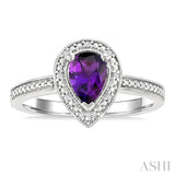 7x5 MM Pear Shape Amethyst and 1/50 Ctw Single Cut Diamond Semi-precious Ring in Sterling Silver