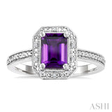 7x5 MM Octagon Shape Amethyst and 1/50 Ctw Single Cut Diamond Semi-precious Ring in Sterling Silver