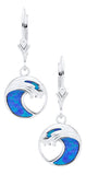 Genuine Sterling Silver Evening-Tide Collection Round Frame Wave Earrings with Synthetic Opal Inlay