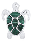 Genuine Sterling Silver Evening Tide Collection Sea Turtle Pendant Necklace with Malachite Inlay