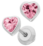 Genuine Sterling Silver Kiddie Kraft Heart Stud Earrings with Synthetic Birthstone