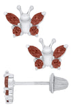 Genuine Sterling Silver Kiddie Kraft Butterfly Stud Earrings with Synthetic Birthstone