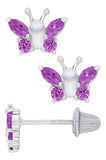 Genuine Sterling Silver Kiddie Kraft Butterfly Stud Earrings with Synthetic Birthstone