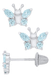 Genuine Sterling Silver Kiddie Kraft Butterfly Stud Earrings with Synthetic Birthstone