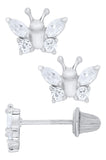 Genuine Sterling Silver Kiddie Kraft Butterfly Stud Earrings with Synthetic Birthstone